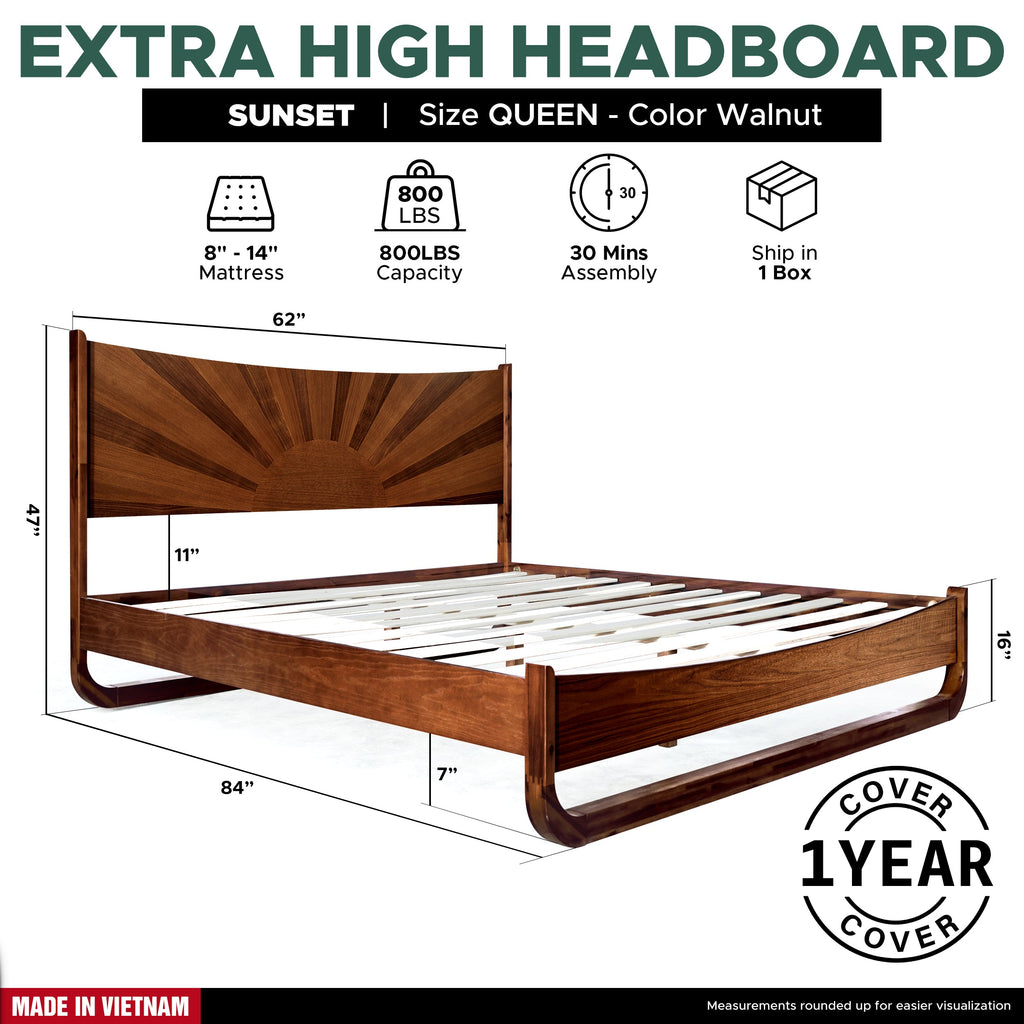 Sunset Solid Wood Bed Frame With Headboard