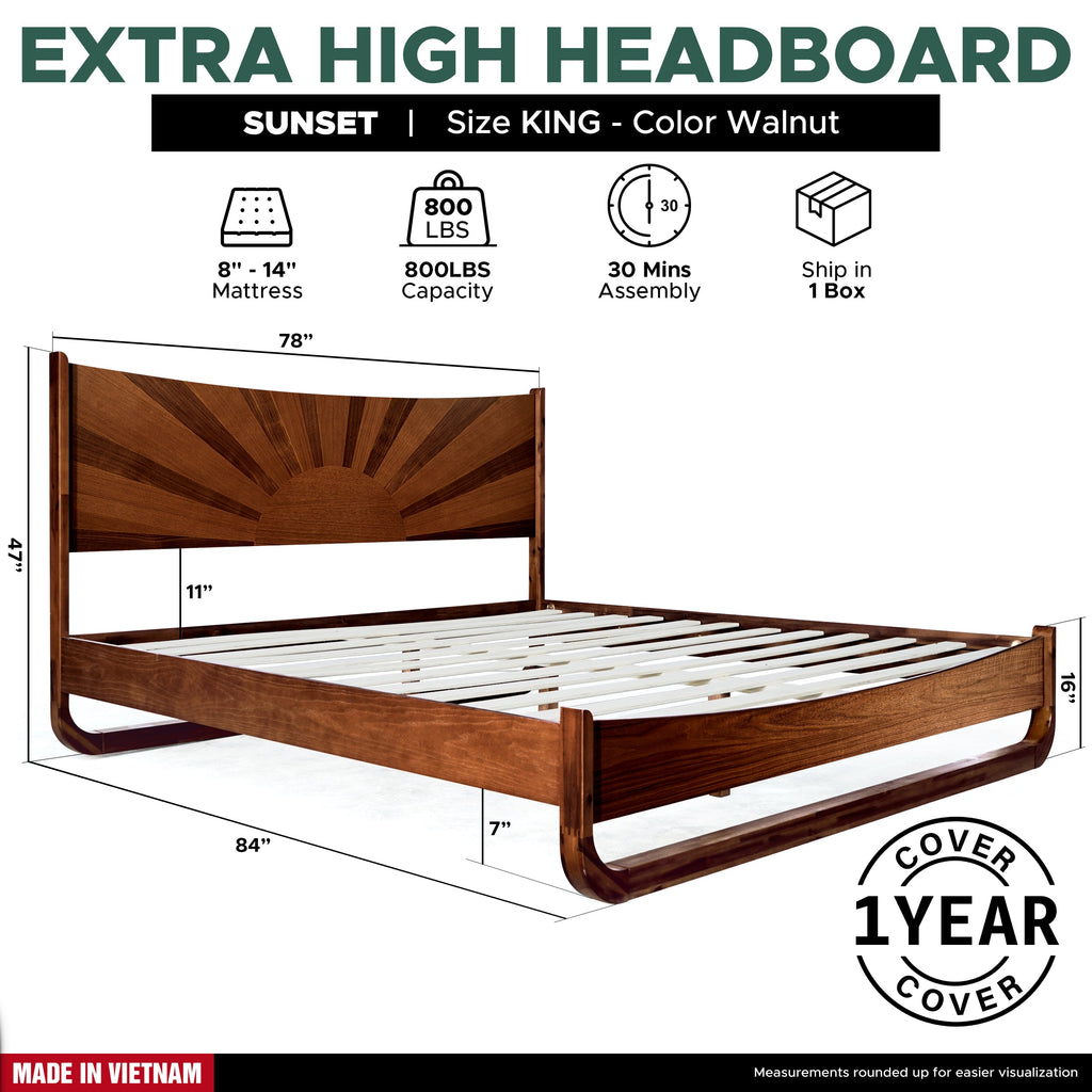 Sunset Solid Wood Bed Frame With Headboard