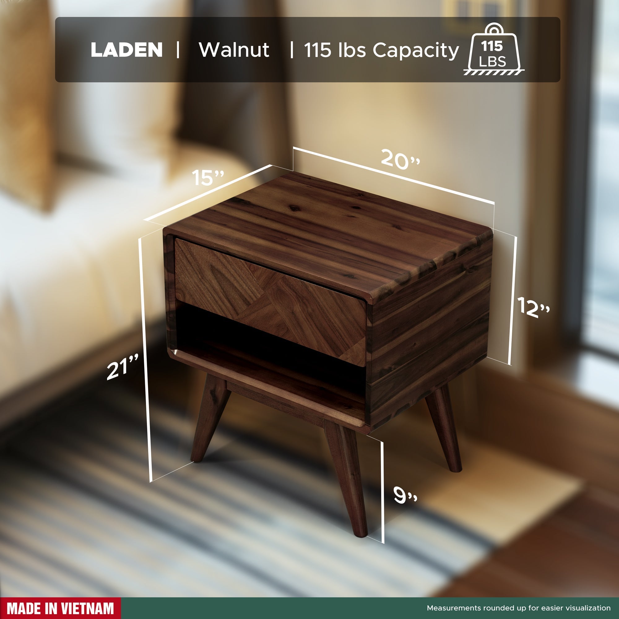 Laden Handcrafted Solid Wood Nightstand
