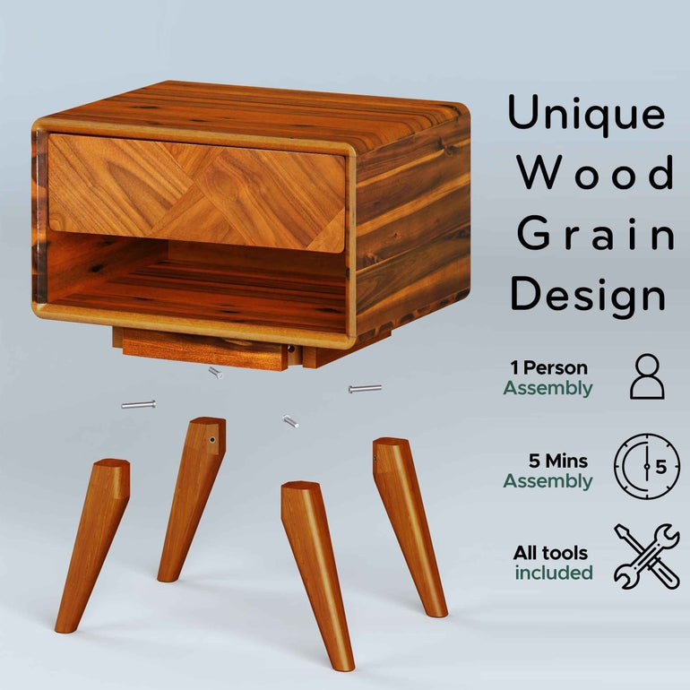 Laden Handcrafted Solid Wood Nightstand